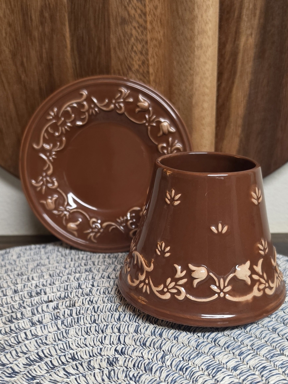 Yankee Candle Brown Floral Ceramic Shade With Saucer
